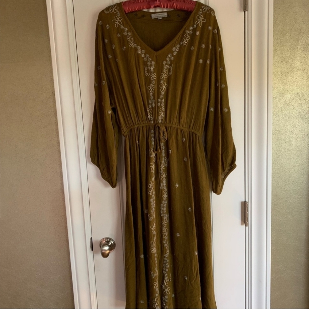 Embroidered Olive Green Maxi Dress